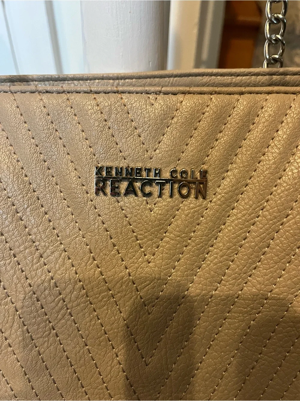 Kenneth Cole Reaction Quilted Taupe Chain-Handle Tote